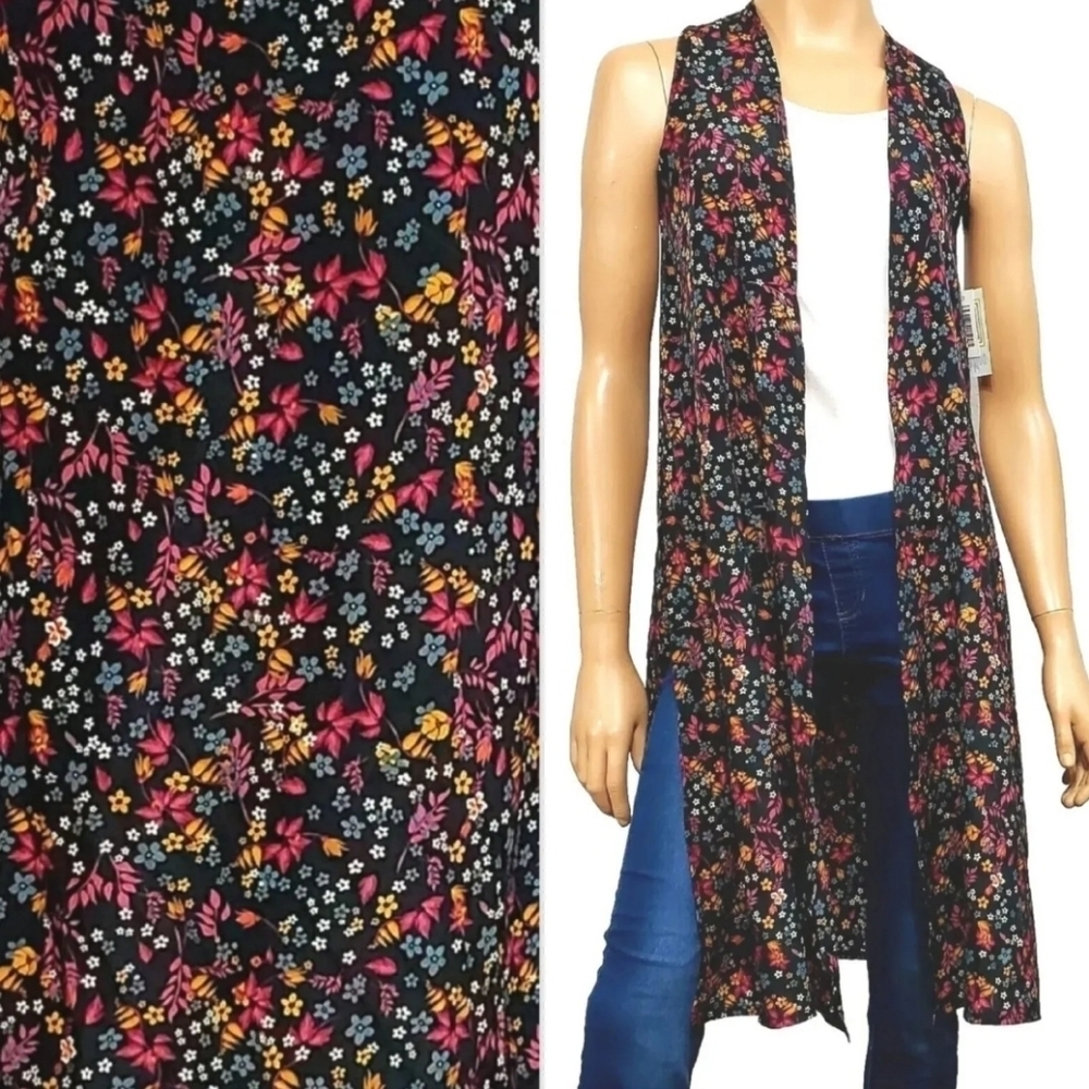NWT Lularoe Joy floral boho sleeveless cardigan‎ vest with slits size XS